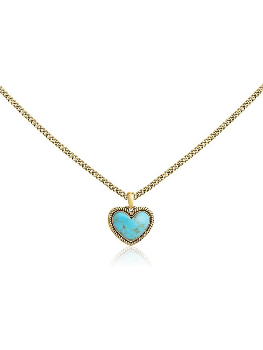 Turquoise Heart Pendant Necklace, Gold Plated Western Style Jewelry, Boho Chic